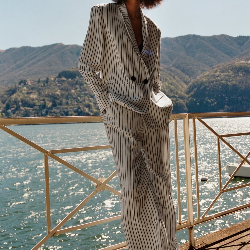 ZARA WOMEN OVERSIZED STRIPED SUIT ( BLAZER + PANTS) 3455/543 NWT